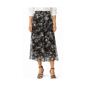 Coldwater Creek Skirt Womens Size 6 Black White Artsy A-Line Stretch Lined Midi